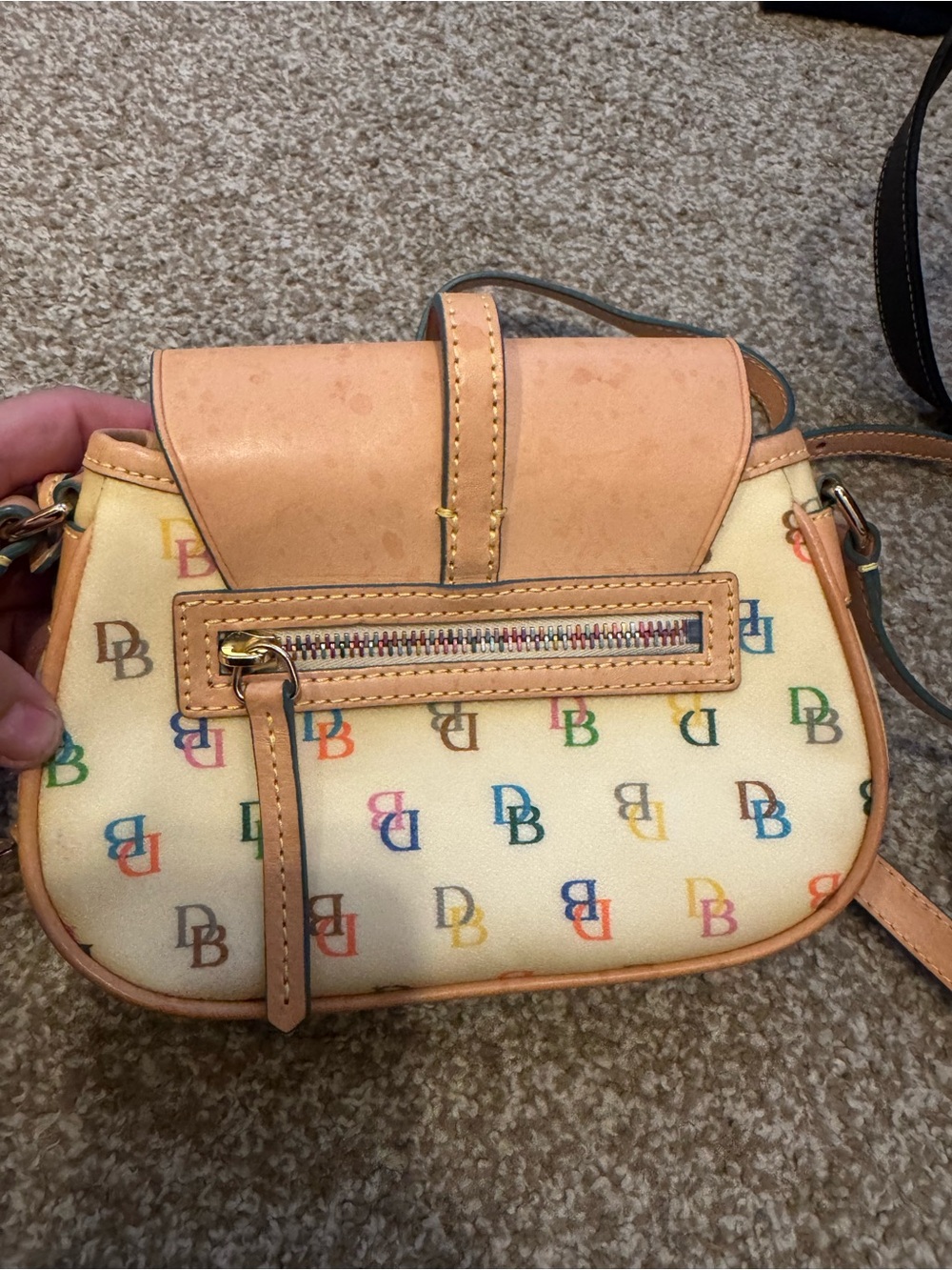 Dooney & Bourke Multicolor DB Logo Crossbody with Tan Trim *SEE ALL PHOTOS** - Picture 8 of 10